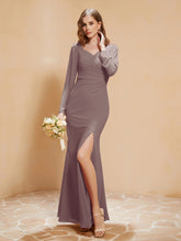 V-neck Pleated Mermaid Chiffon Dress With Silt Dusk