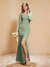 V-neck Pleated Mermaid Chiffon Dress With Silt Dusty Sage