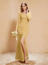 V-neck Pleated Mermaid Chiffon Dress With Silt Gold