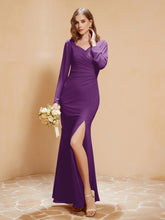 V-neck Pleated Mermaid Chiffon Dress With Silt Grape