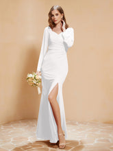 V-neck Pleated Mermaid Chiffon Dress With Silt Ivory