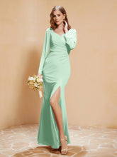 V-neck Pleated Mermaid Chiffon Dress With Silt Mint Green