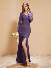 V-neck Pleated Mermaid Chiffon Dress With Silt Plum