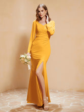 V-neck Pleated Mermaid Chiffon Dress With Silt Tangerine