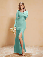 V-neck Pleated Mermaid Chiffon Dress With Silt Turquoise