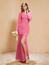 V-neck Pleated Mermaid Chiffon Dress With Silt Watermelon