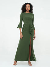 Mermaid Sexy Trumpet Sleeves Dresses with Slit-Olive Green