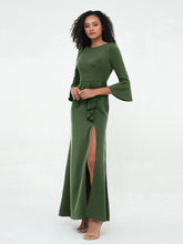 Mermaid Sexy Trumpet Sleeves Dresses with Slit-Olive Green