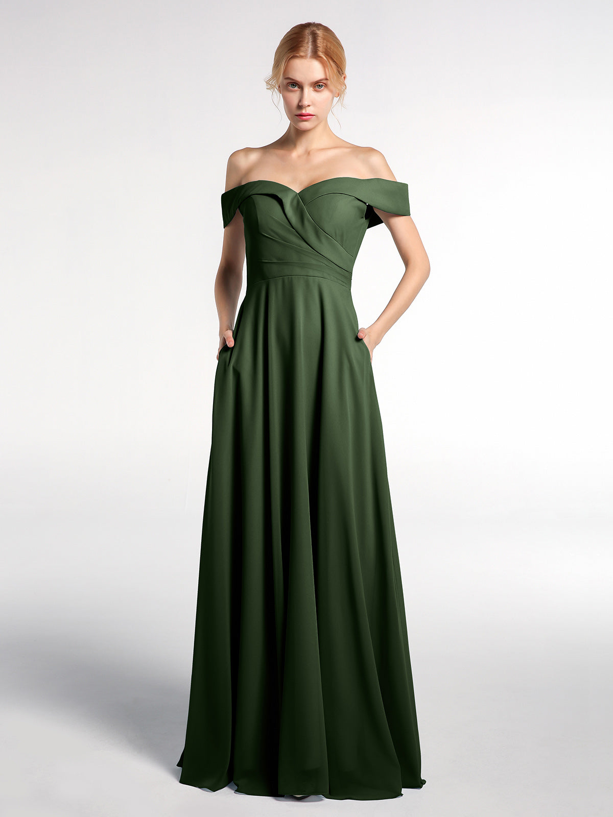 Off Shoulder Circle Skirt Dress with Pockets Stormy