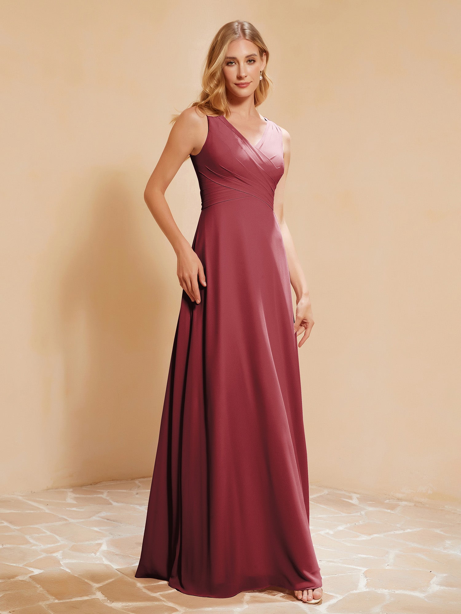 Halter Neck Ruched A-Line Chiffon Dress in Cinnamon main image 0