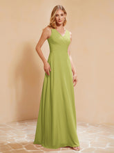 Pleated V-neck Chiffon A-line Dress With Bow Clover