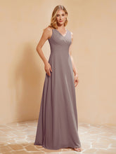 Pleated V-neck Chiffon A-line Dress With Bow Dusk