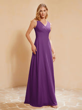 Pleated V-neck Chiffon A-line Dress With Bow Grape