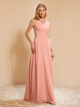 Pleated V-neck Chiffon A-line Dress With Bow Papaya
