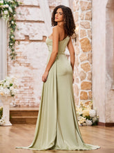 One Shoulder Sheath High Slit Sexy Dresses with Train Dusty Sage