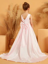 A-Line Bow Satin Dress with Pearl Blushing Pink