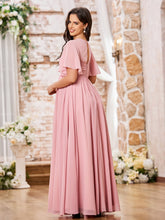A-line V-neck Cap Sleeves Empire Chiffon Maxi Dresses Dusty Rose