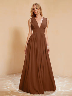 Plunging V-neck Ruffles Pleated Dress With Silt Terracotta