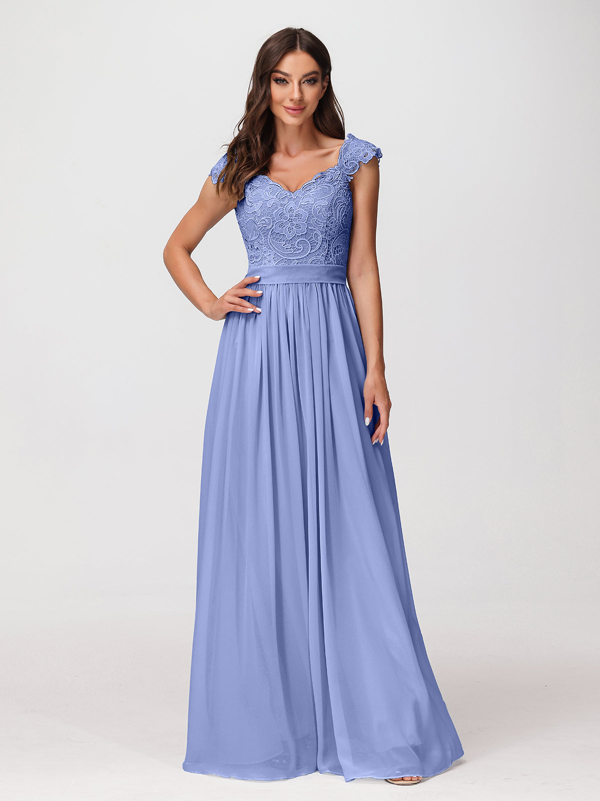 BABARONI BABARONI Chiffon Periwinkle Bridesmaid Dresses Scoop Floor-length Side Sleeveless Appliqued A-line, Periwinkle / US18 BABARONI BABARONI Chiffon Periwinkle Bridesmaid Dresses Scoop Floor-length Side Sleeveless Appliqued A-line, Periwinkle / US18
