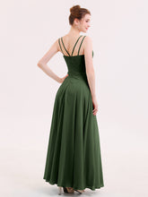 Long Bridesmaid Dresses with Pleated Bodice-Olive Green