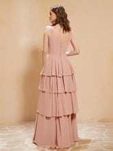 Boho V-neck Floor-length Dress Flowy Ruffles Dusty Rose