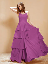 Boho V-neck Floor-length Dress Flowy Ruffles Orchid