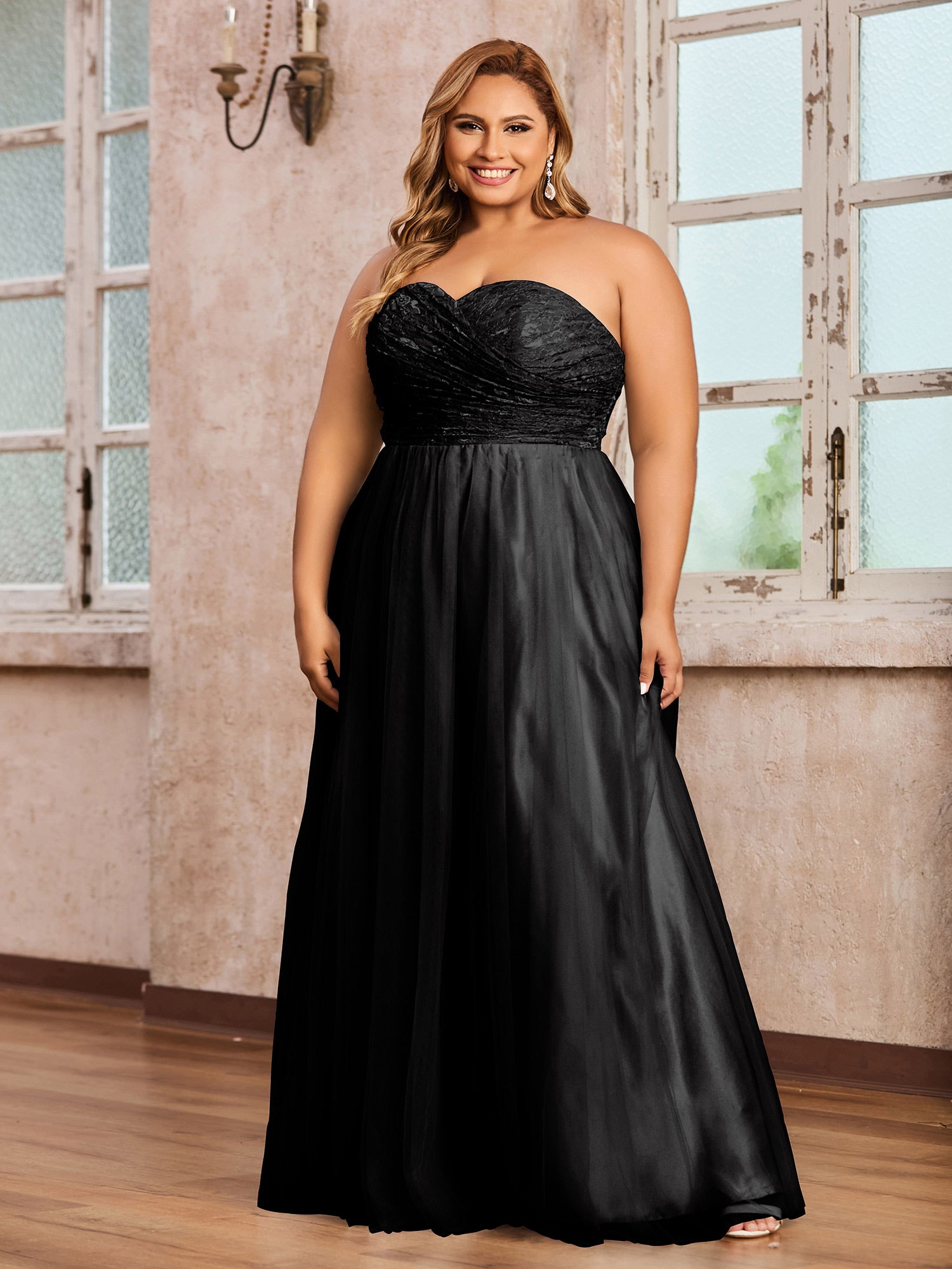 Elegant Formal Dresses Plus Size Charming Black A-line Floor Length Plus  Size Prom Dresses