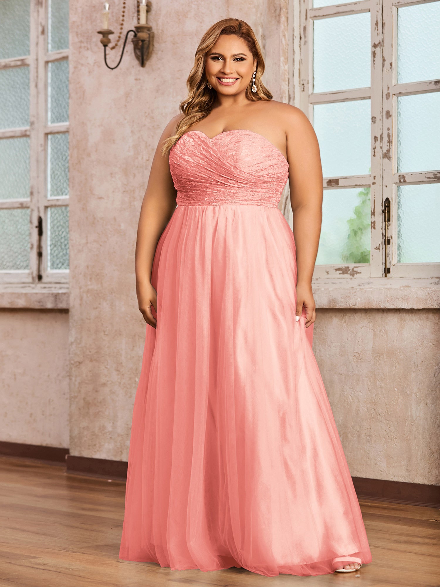 Halter Chiffon Gown Triangular Open Back Coral Plus Size main image 0