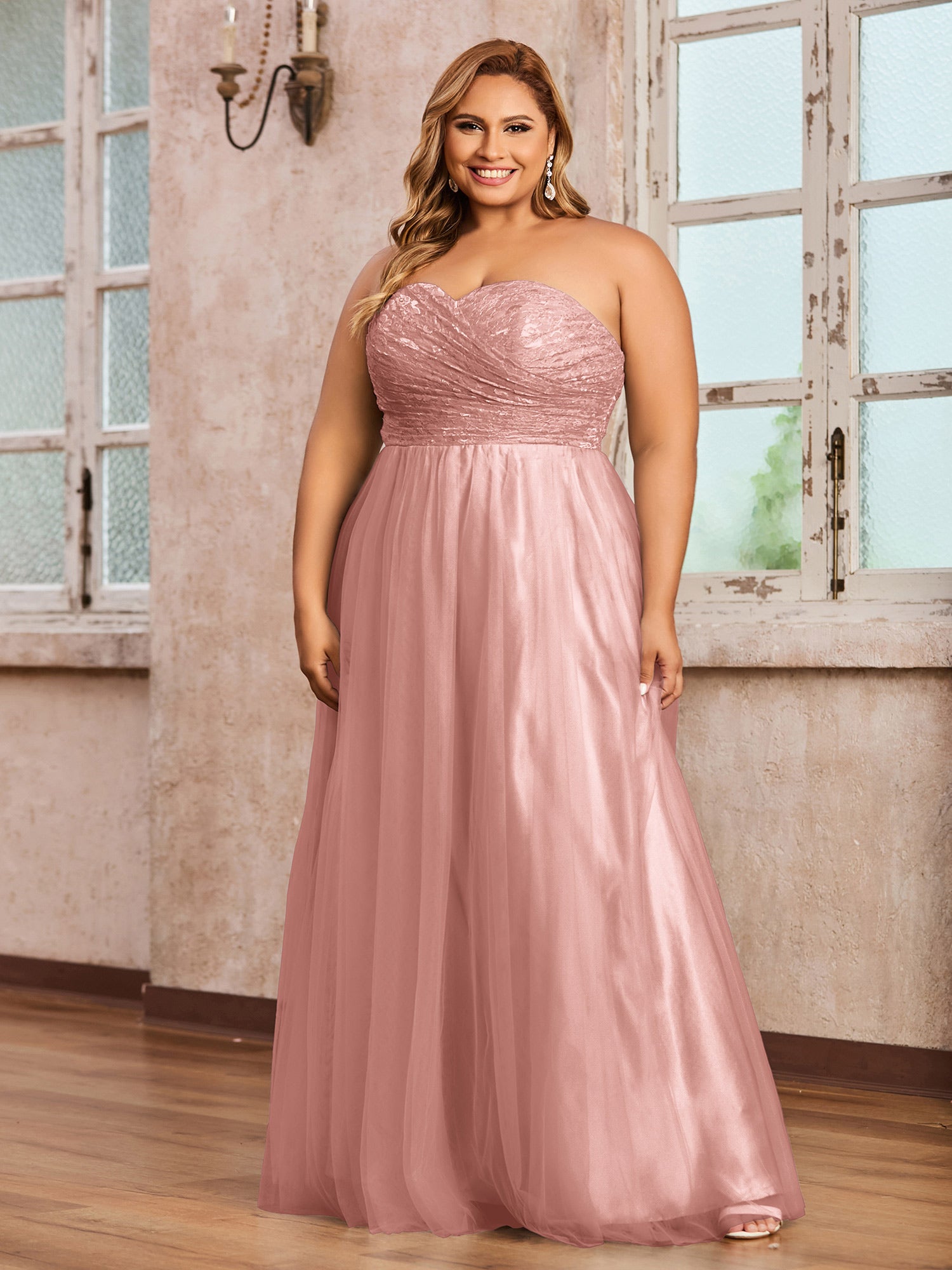One Shoulder CASCADE SKIRT Chiffon Gowns Dusty Rose Plus Size
