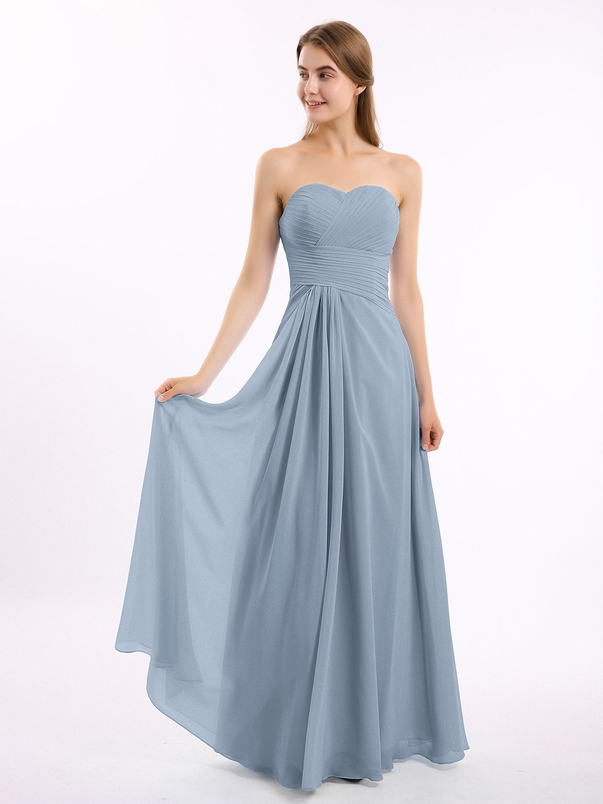 BABARONI Sweetheart Neck Strapless Chiffon Dresses-Dusty Blue, Dusty Blue / US0
