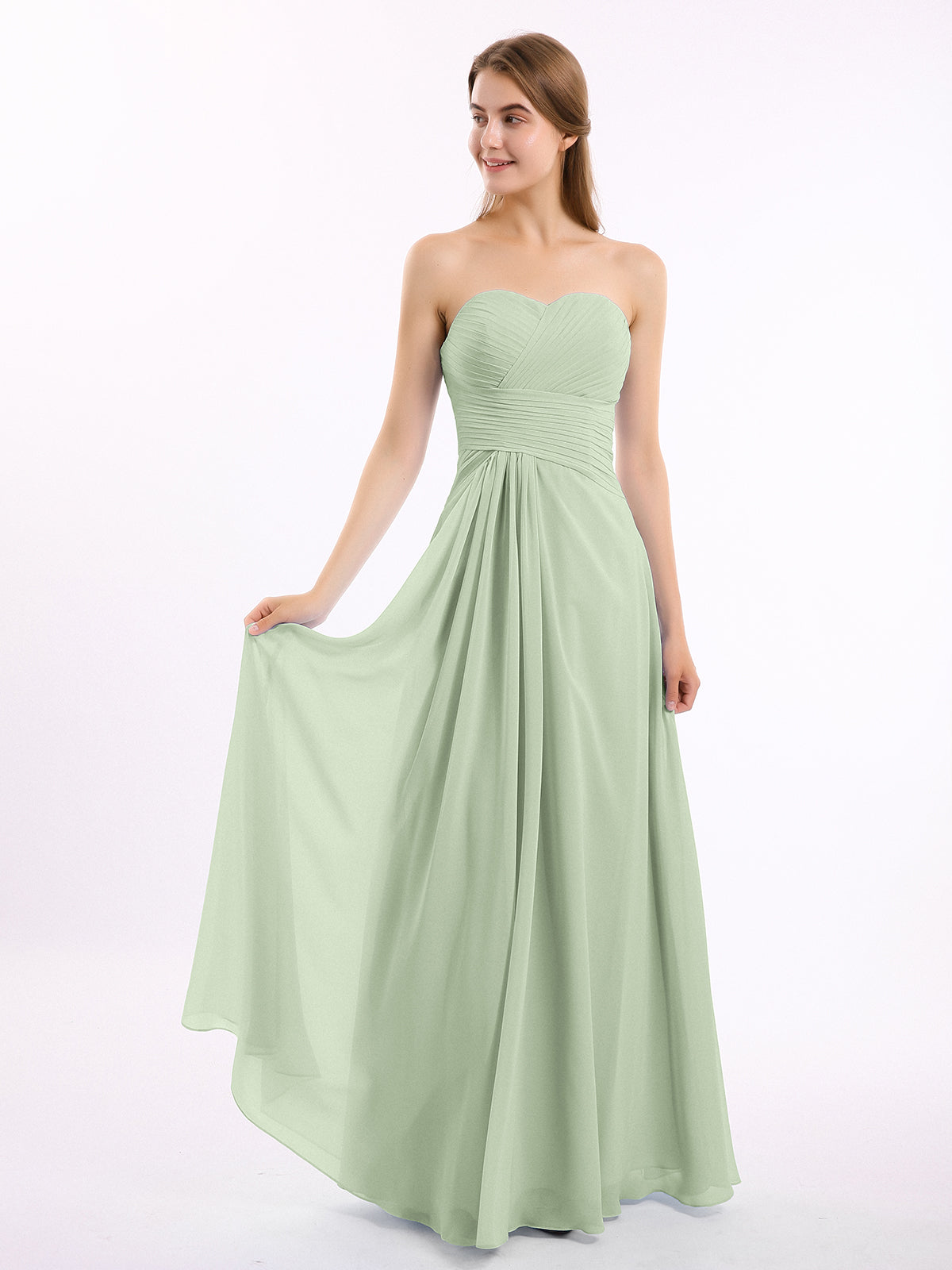 BABARONI Sweetheart Neck Strapless Chiffon Dresses-Dusty Sage, Dusty Sage / US0