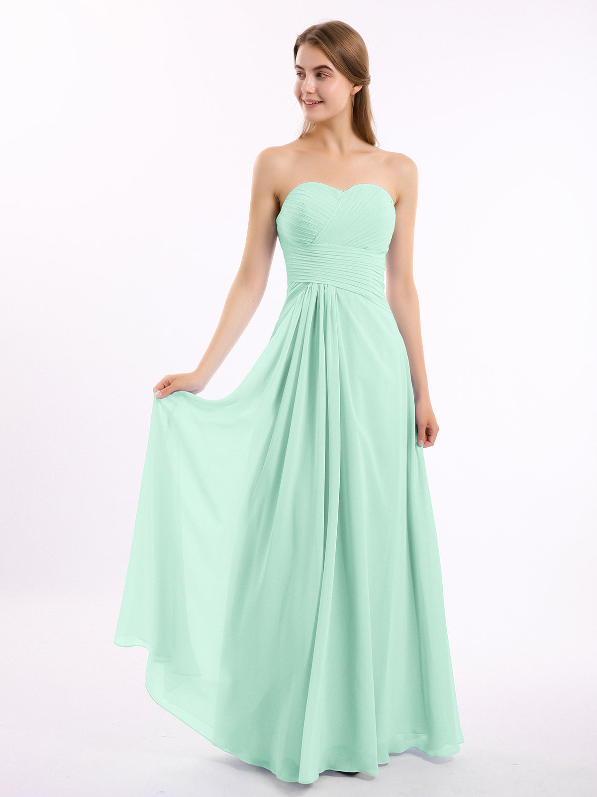 Strapless Chiffon Simple Maxi Dresses Mint Green Plus Size