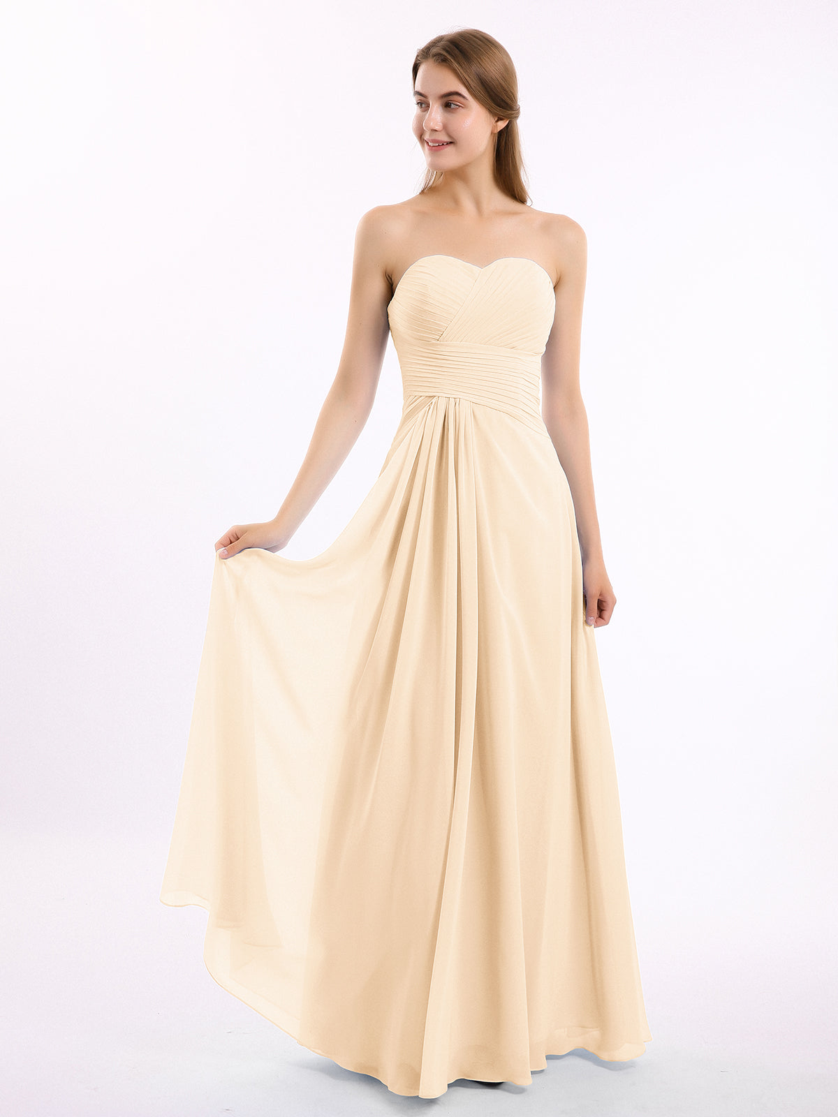 BABARONI Sweetheart Neck Strapless Chiffon Dresses-Peach, Peach / US0 BABARONI Sweetheart Neck Strapless Chiffon Dresses-Peach, Peach / US0