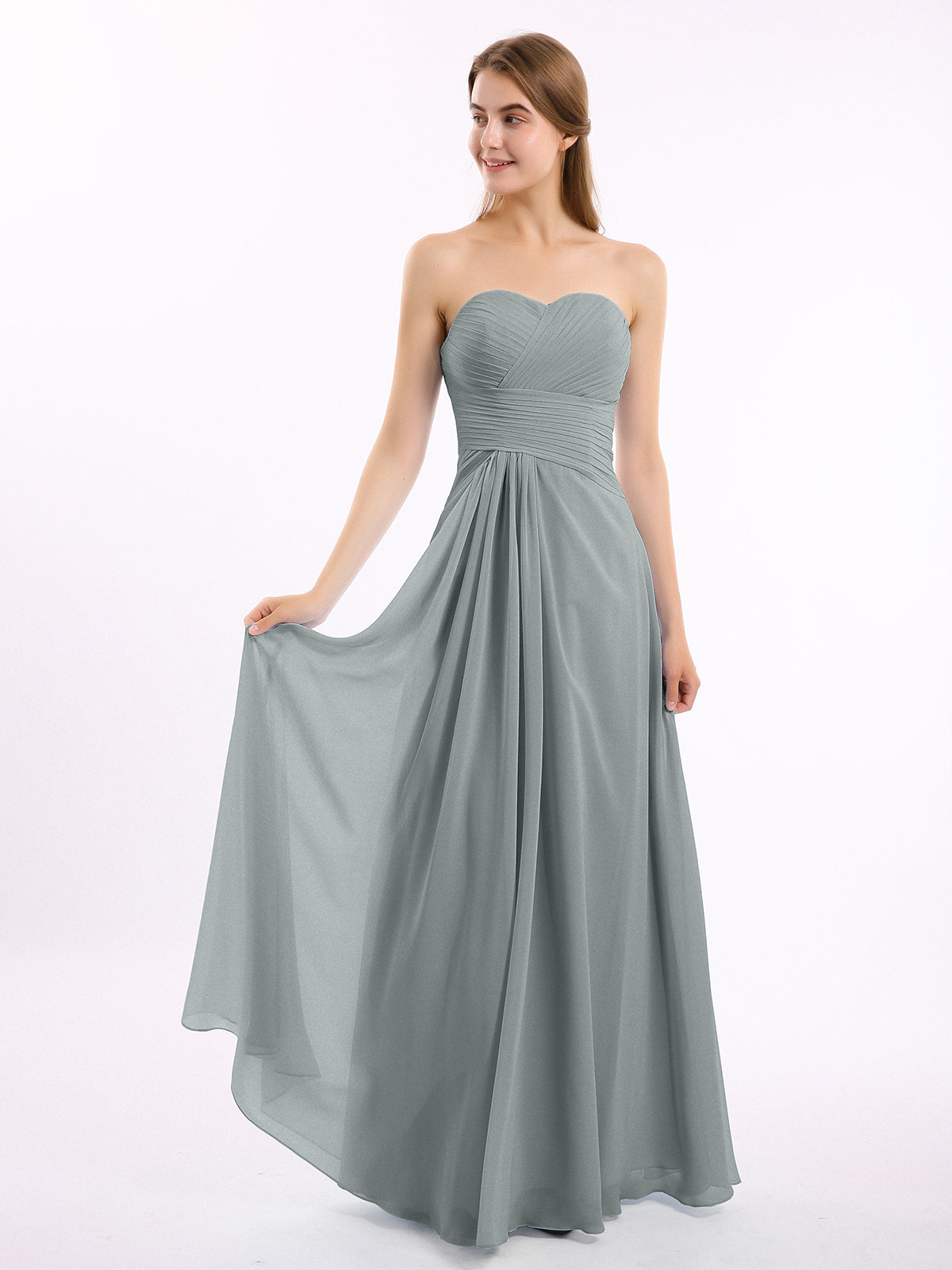 BABARONI Sweetheart Neck Strapless Chiffon Dresses-Steel Grey, Steel Grey / US0
