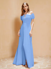Half Sleeve Backless A-line Chiffon Dress Blue