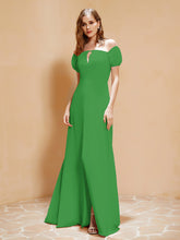 Half Sleeve Backless A-line Chiffon Dress Green