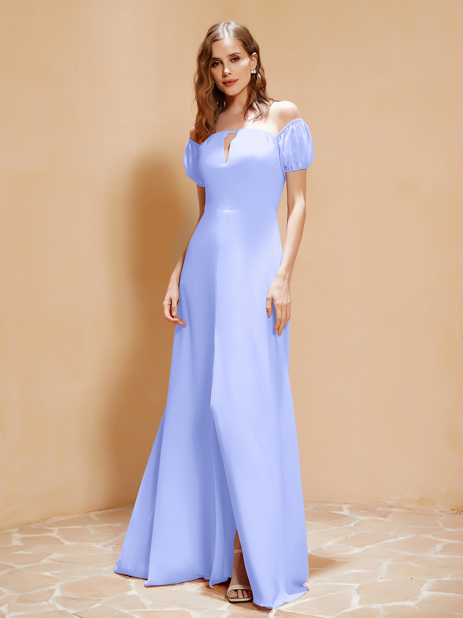 Long Chiffon Dress with V Neck X Cross Open Back Lavender Plus Size main image 1