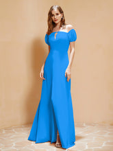 Half Sleeve Backless A-line Chiffon Dress Ocean Blue