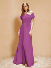 Half Sleeve Backless A-line Chiffon Dress Orchid