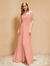 Half Sleeve Backless A-line Chiffon Dress Papaya