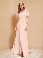 Half Sleeve Backless A-line Chiffon Dress Pearl Pink