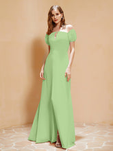 Half Sleeve Backless A-line Chiffon Dress Sage