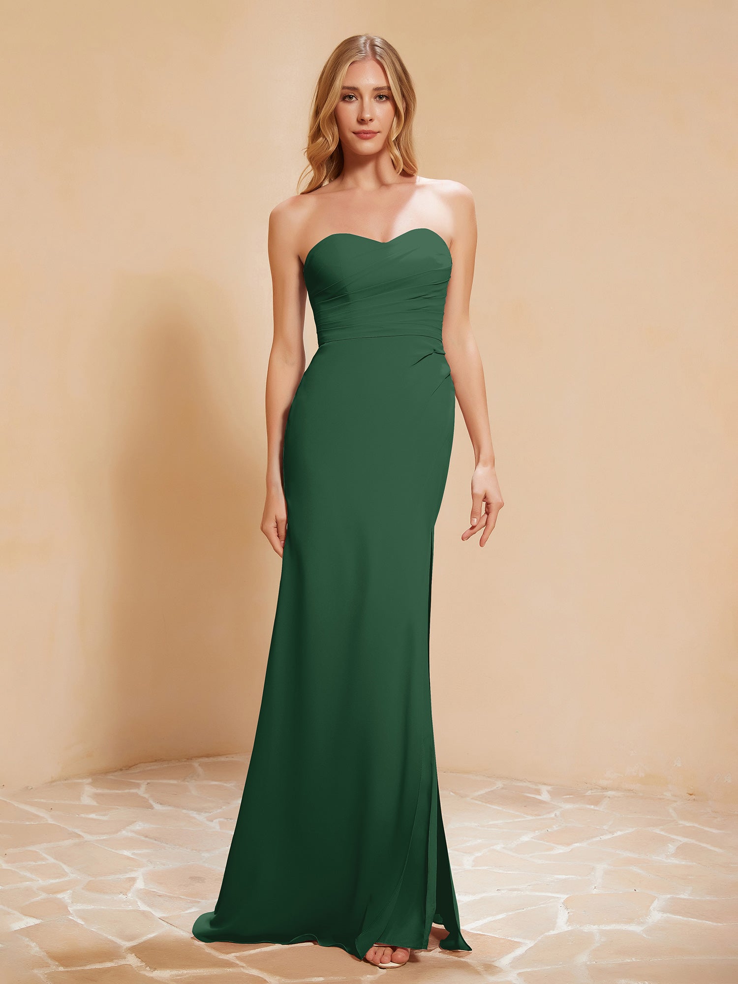 Chiffon Halter Open Back Long Dresses with Slit Dark Green