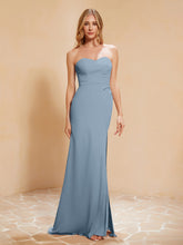Sweetheart Sheath Chiffon Dress With Slit Dusty Blue