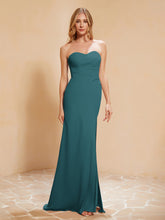 Sweetheart Sheath Chiffon Dress With Slit Peacock