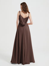 V-neck Chiffon Dresses with Beaded Straps-Chocolate