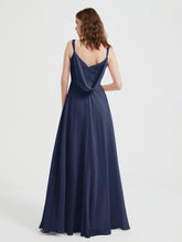 V-neck Chiffon Dresses with Beaded Straps-Dark Navy