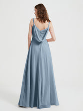V-neck Chiffon Dresses with Beaded Straps-Dusty Blue