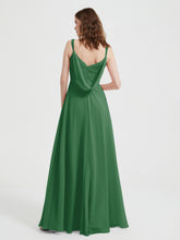 V-neck Chiffon Dresses with Beaded Straps-Emerald
