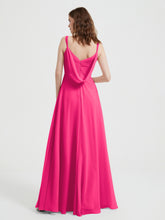 V-neck Chiffon Dresses with Beaded Straps-Fuchsia